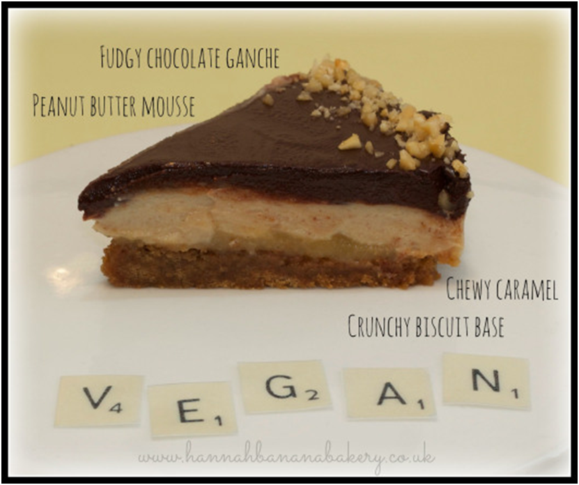 Hannah Banana's Vegan Caramel and Peanut Butter Chocolate Pie Slice