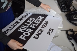 Demo signs arrive