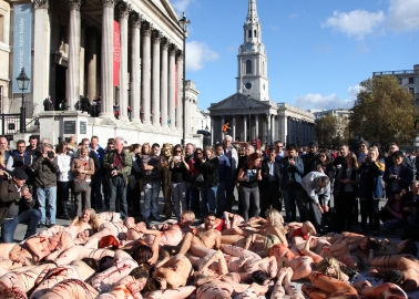 PHOTOS: Huge Heap of Naked Human Bodies Marks World Vegan Day
