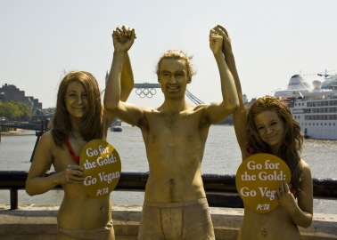 PETA Activists Urge Olympians to Go For Gold: Go Vegan!