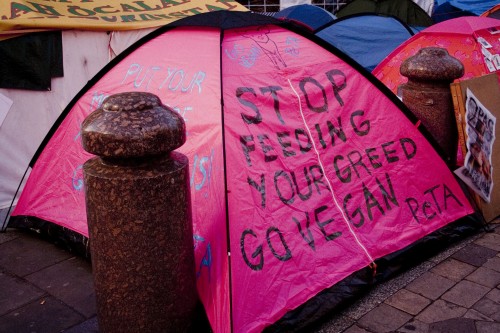 PETA's tent, with vegan messaging