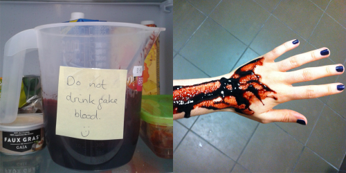 fake blood preparations for vegan demo