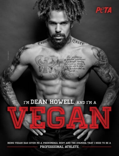 Footballer poses topless for PETA ad