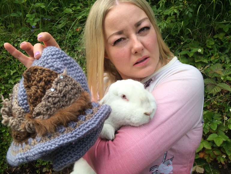 Emma, rocket the rabbit and hat