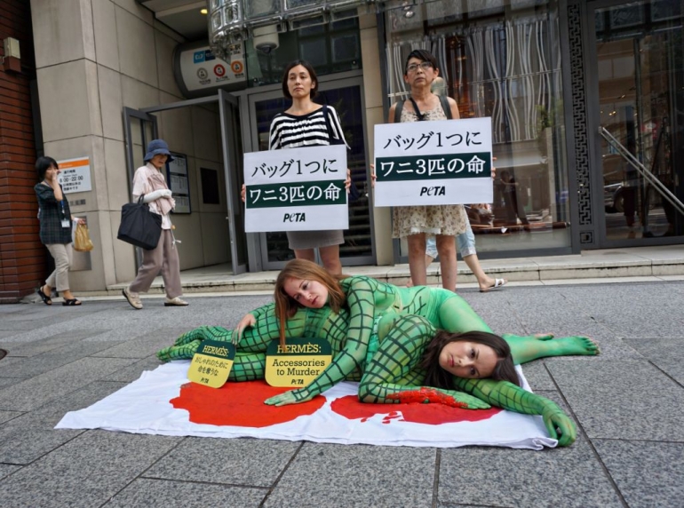 PETA Asia protest against Hermes in Japan