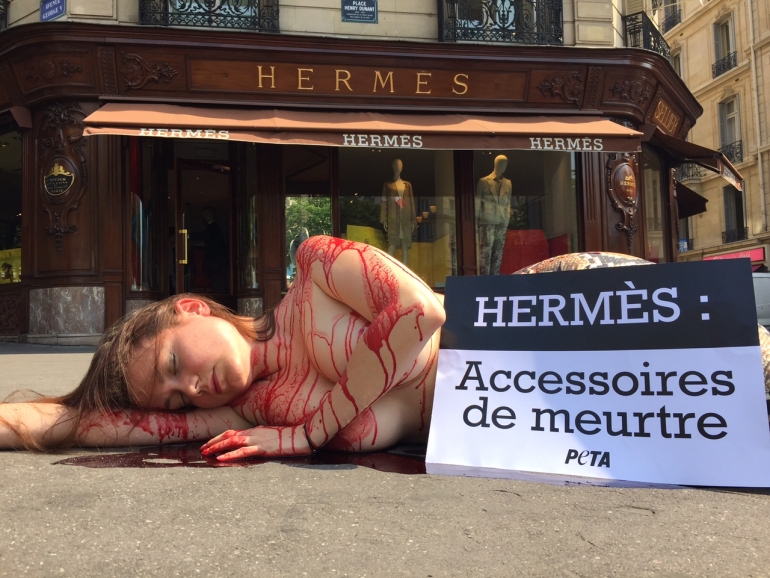 PETA France protest against Hermès cruelty to reptiles