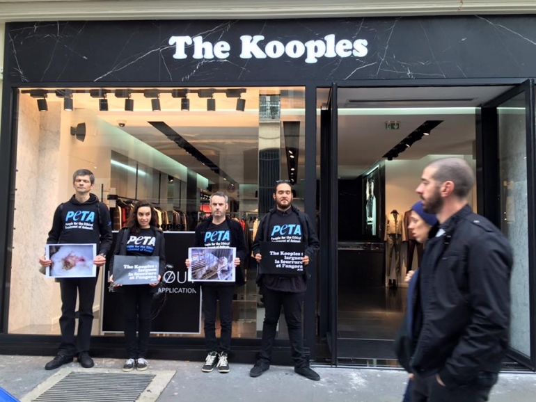 PETA France protest The Kooples for angora and fur