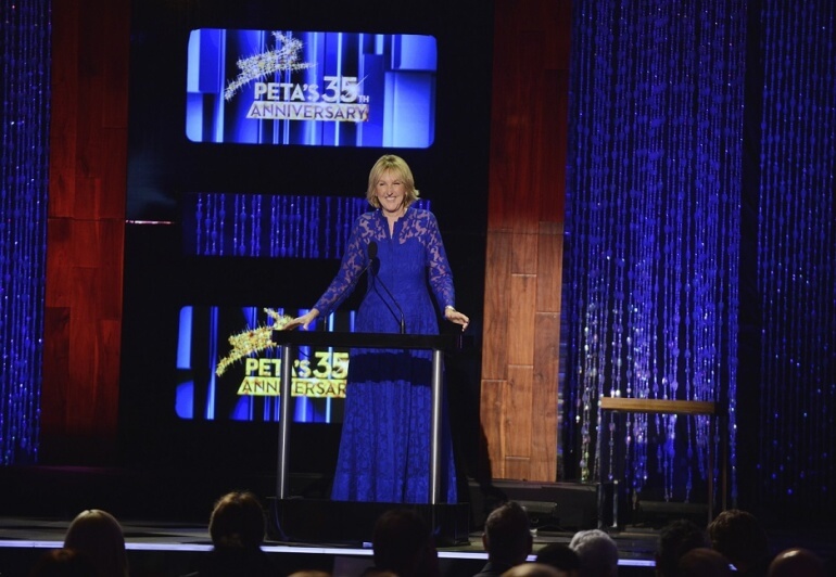 Ingrid E. Newkirk on stage at PETA's 35th Anniversary Gala.