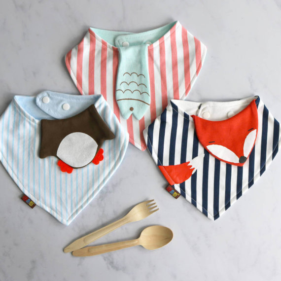 Three animal dribble bibs