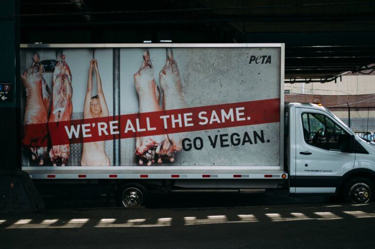 A Lorry which advertises go vegan