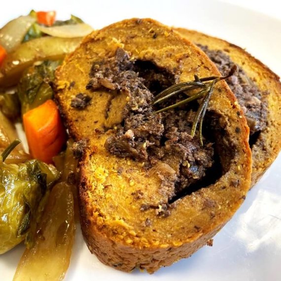 Seitan Roast Stuffed With Mushrooms and Mixed Nuts
