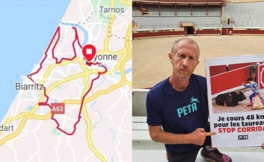 Image shows Régis Dinand-Mangeot and a map of his route