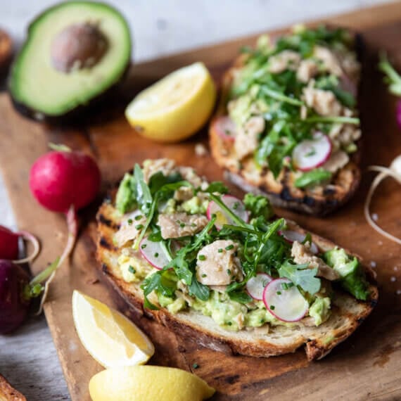 Vegan Tuna and Avocado Toast with Rocket Salad