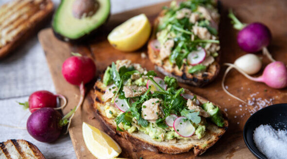 Good Catch Vegan Tuna and Avocado Toast with Rocket Salad