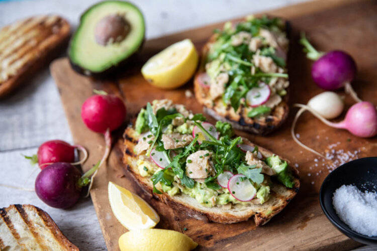 Good Catch Vegan Tuna and Avocado Toast with Rocket Salad