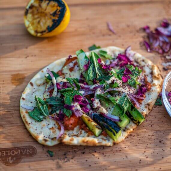 Grilled Cucumber and Charred Harissa Flatbread