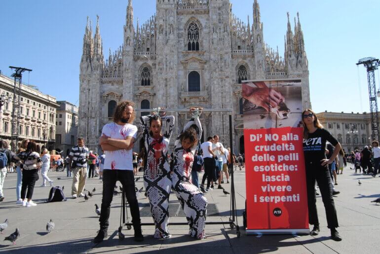 Milan Fashion Week PETA Protest Demo Snake Skin 2022 4