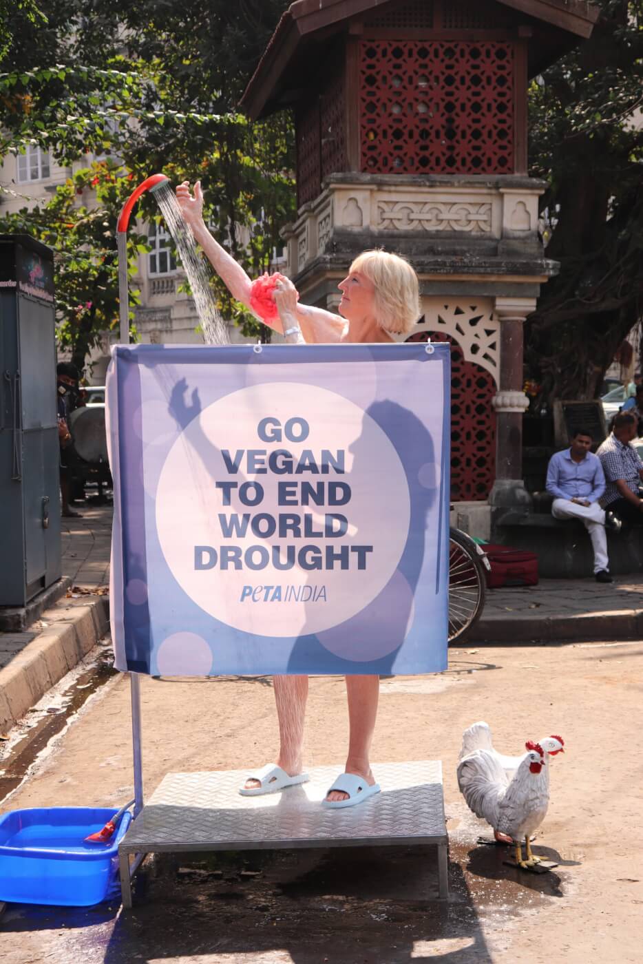 PETA Founder’s Public Shower Highlights Meat’s Devastating Role in Drought