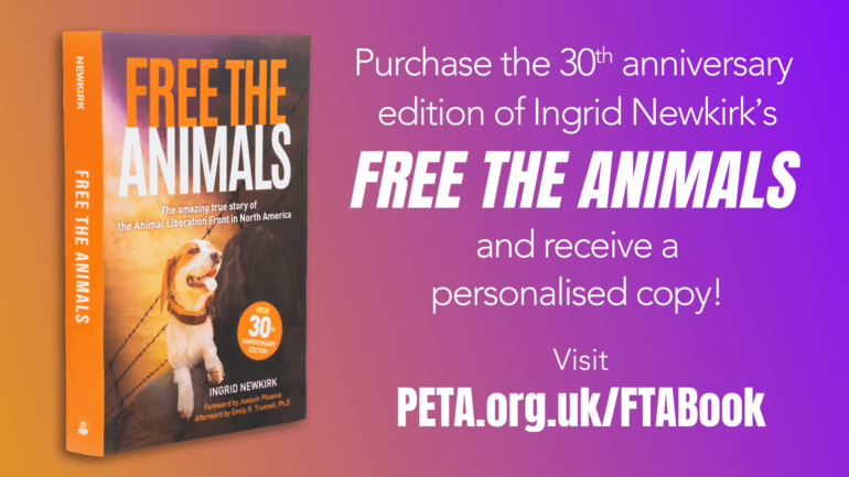 Free the Animals book cover and purchase link peta.org.uk/ftabook