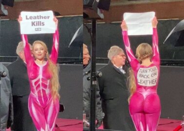 WATCH NOW: ‘Skinned’ PETA Model Crashes The Fashion Awards in London