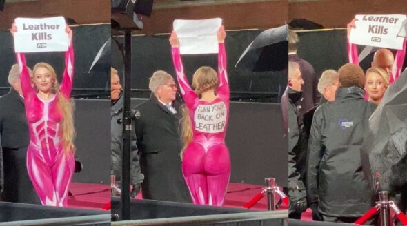 WATCH NOW: ‘Skinned’ PETA Model Crashes The Fashion Awards in London