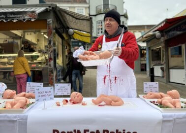 PETA ‘Butcher’ Serves Up ‘British Free-Range Babies’ Ahead of Christmas