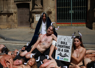 Bullfighting Is a Sin: ‘Virgin Mary’ and ‘Dead Bulls’ Make Bloody Plea in Pamplona