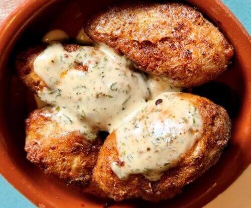 Vegan chicken from The Queen Inn vegan pub in Wales