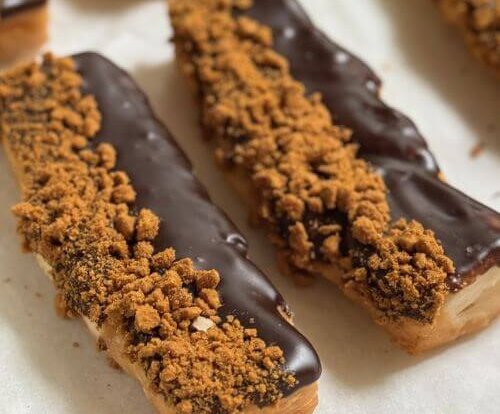 Vegan yum yums from Coughlan's Bakery featuring two strips of Biscoff and chocolate, crowned the best vegan pastry in the UK by the PETA Vegan Food Awards