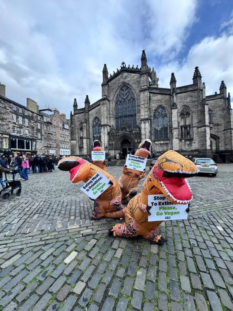 Activists stressed as dinosaurs running through the streets of Edinburgh