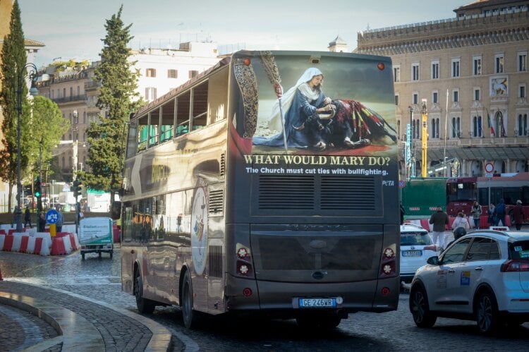 A bus advert urging the Catholic Church to cut ties with bullfighting