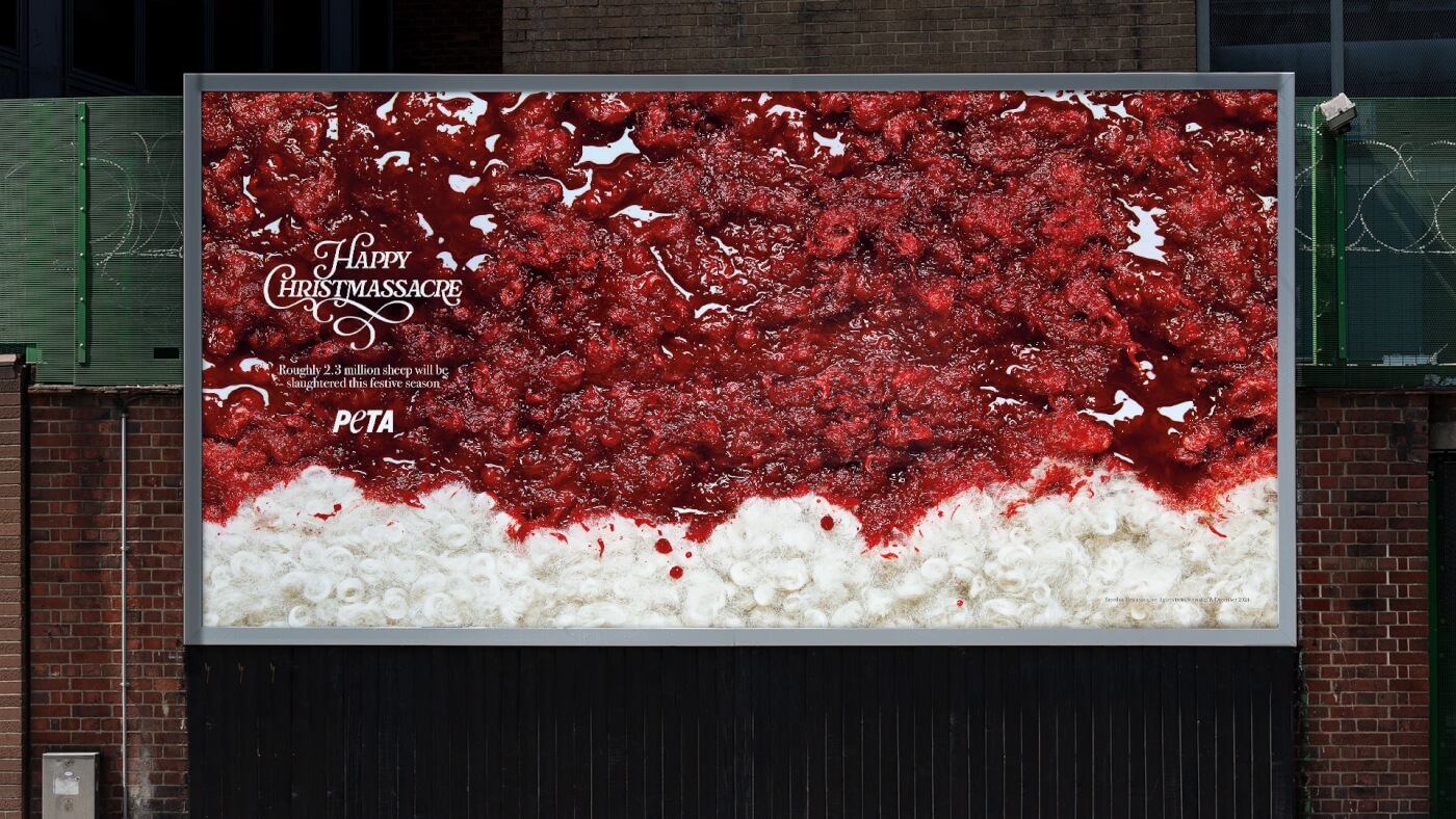 A billboard for PETA's Christmassacre campaign