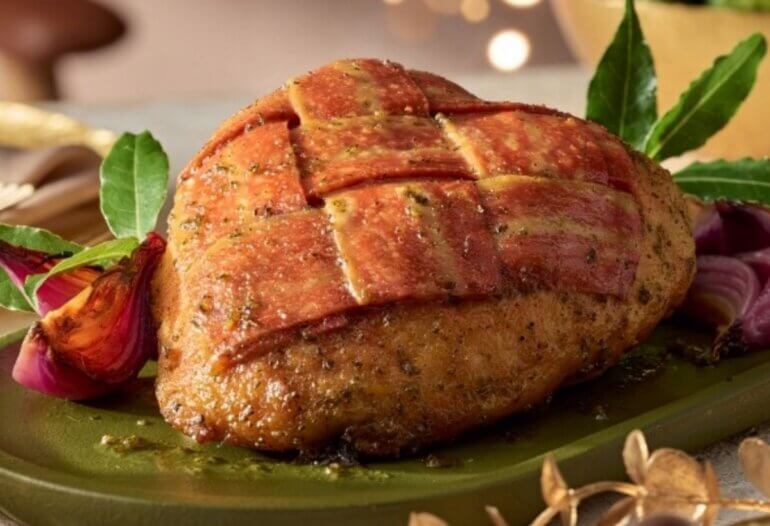 A vegan turkey wrapped in bacon from the Sainsbury's Christmas range 2025