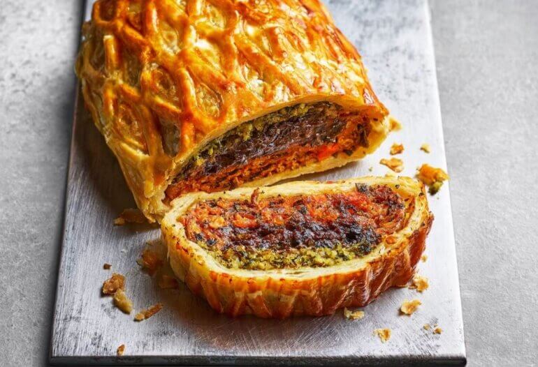 A colourful vegan wellington from the Tesco vegan Christmas range 2025