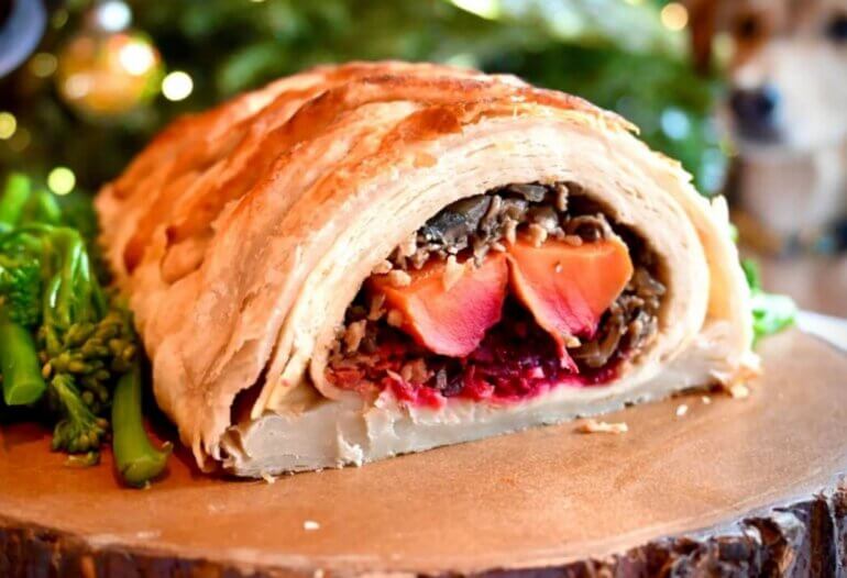 A vegan wellington made for a plant-based Thanksgiving dinner