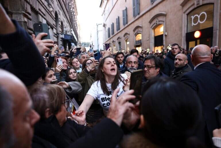 A PETA supporter calling on Pope Leo to end Catholic Church