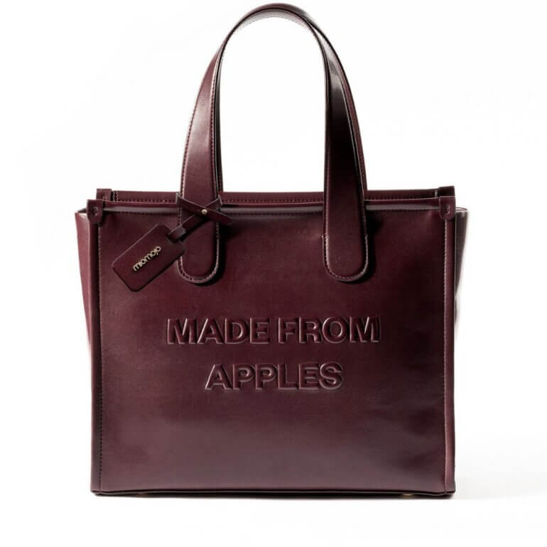 A tote bag made from apple waste