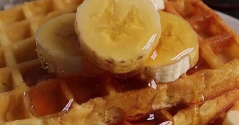 A close-up of an easy vegan waffle recipe