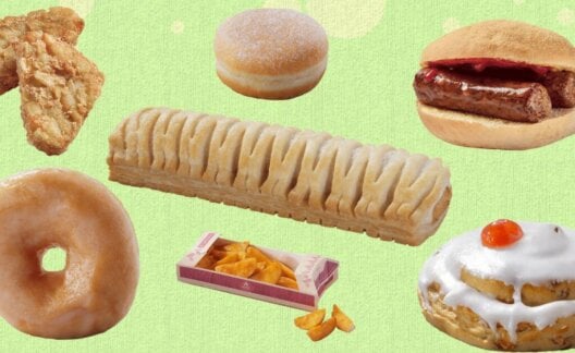 A selection of food products from the Greggs vegan menu 2026