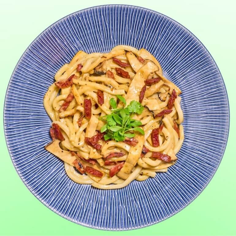 A plate of Wagamama vegan carbonara, a new Veganuary 2026 food launch