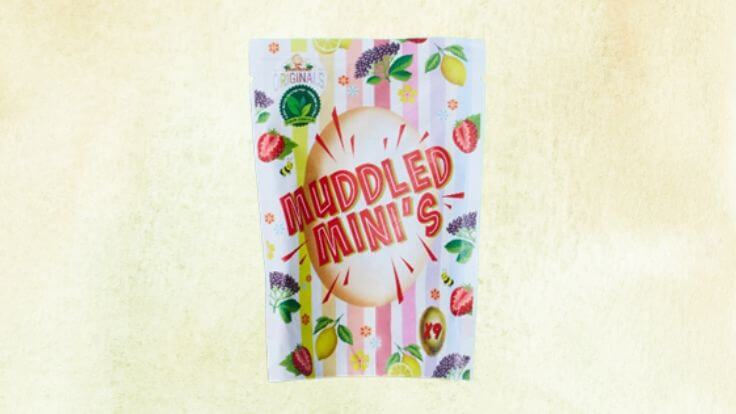 A packet of Catherine's Originals vegan mini eggs in front of a white background