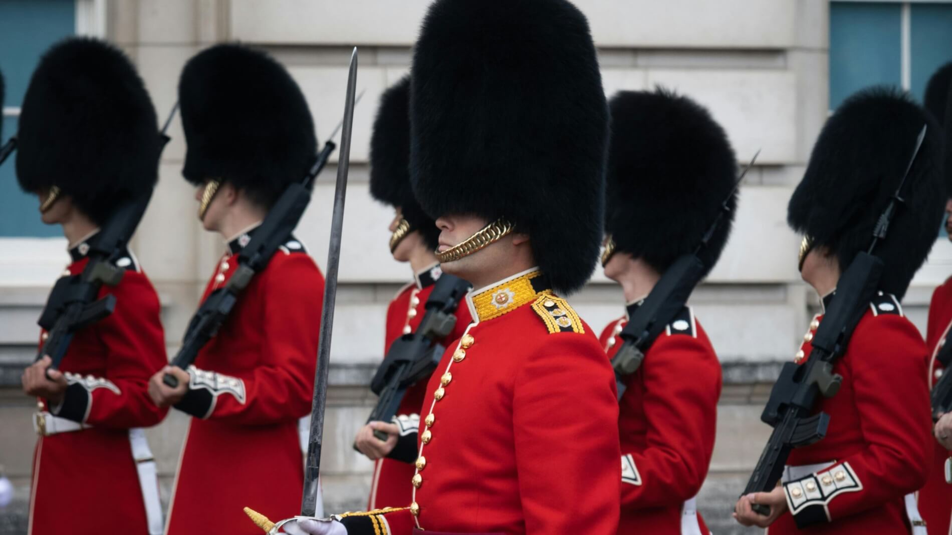The King's Guard wearing bearskin caps