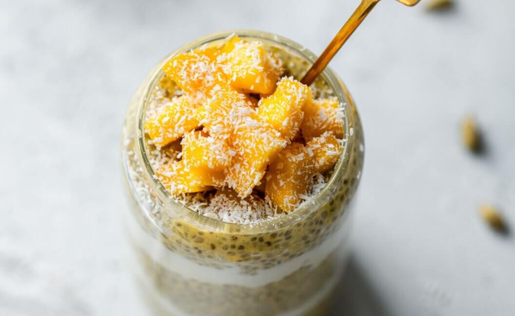 A vegan mango lassi chia pudding from Romy London