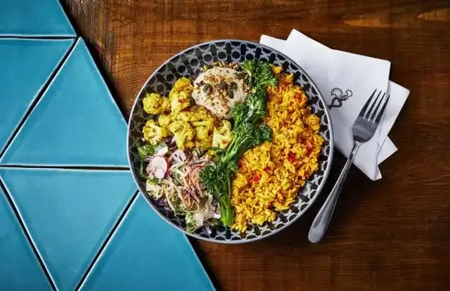A spicy rice bowl packed with colourful veggies from Nando's
