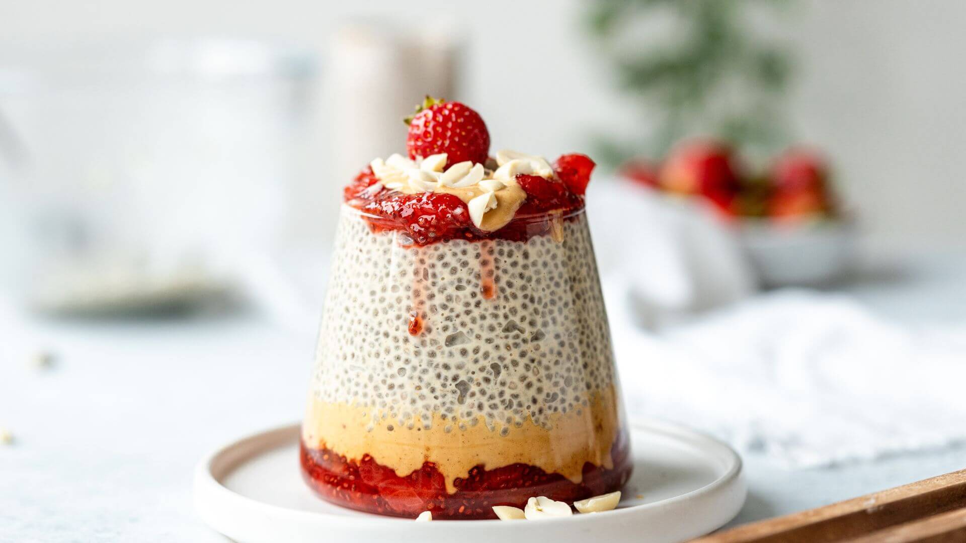 A vegan peanut butter and jelly chia pudding