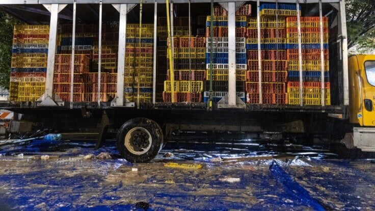 A chicken slaughterhouse trucks